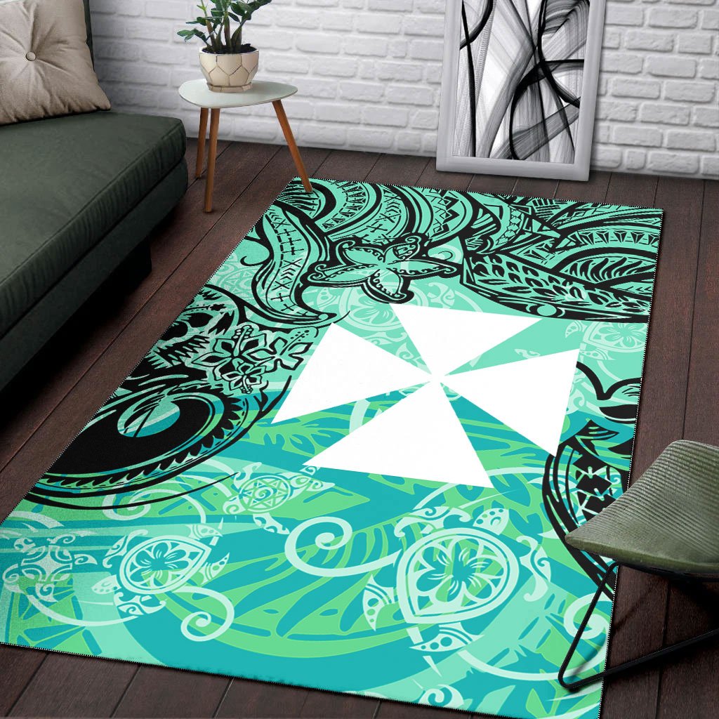 Wallis and Futuna Area Rug - Vintage Floral Pattern Green Color