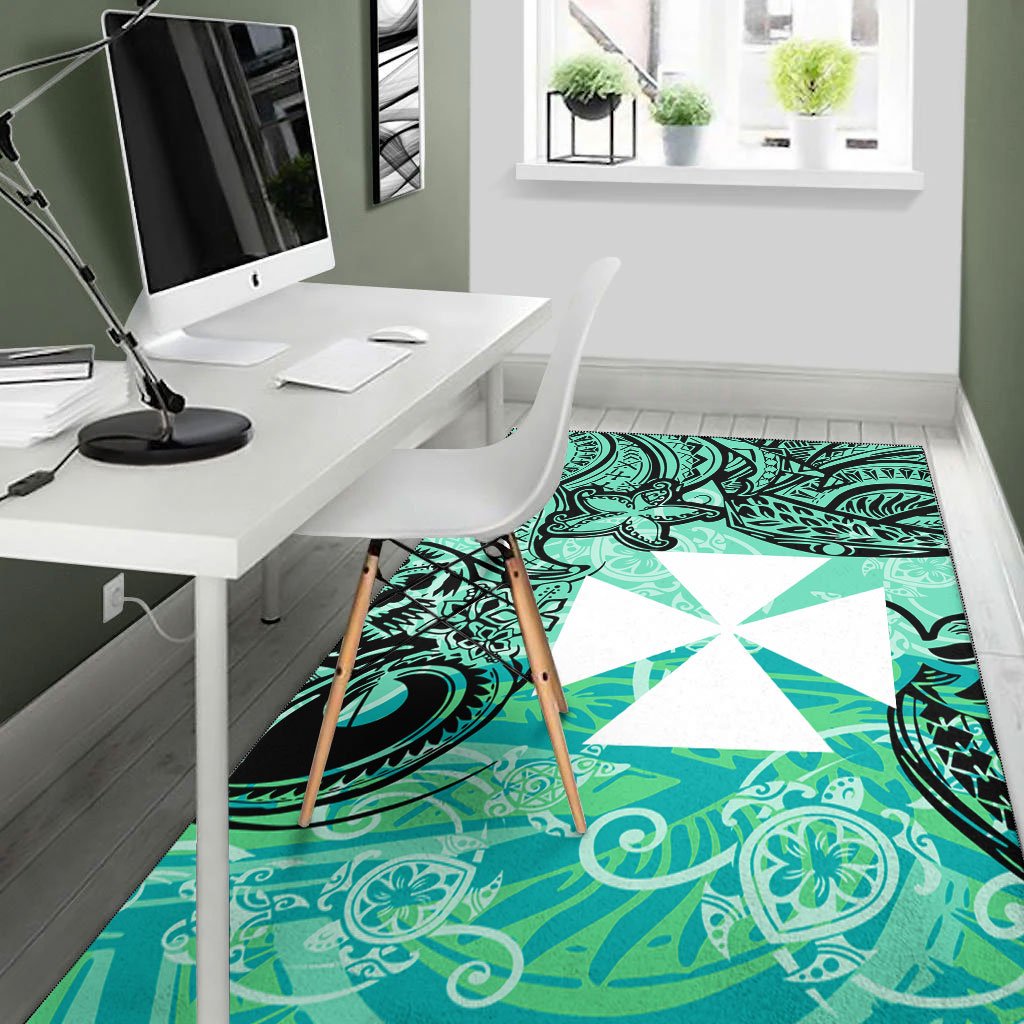 Wallis and Futuna Area Rug - Vintage Floral Pattern Green Color