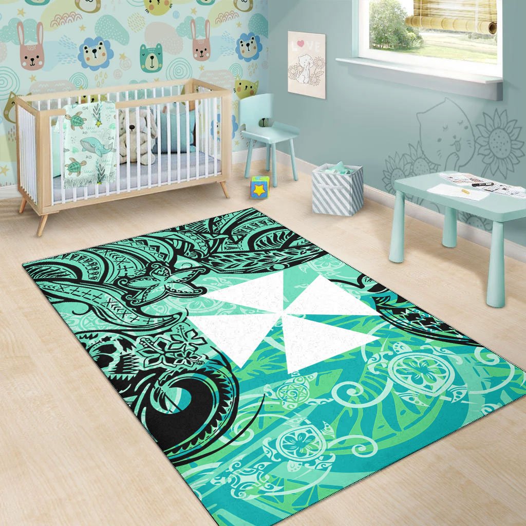 Wallis and Futuna Area Rug - Vintage Floral Pattern Green Color