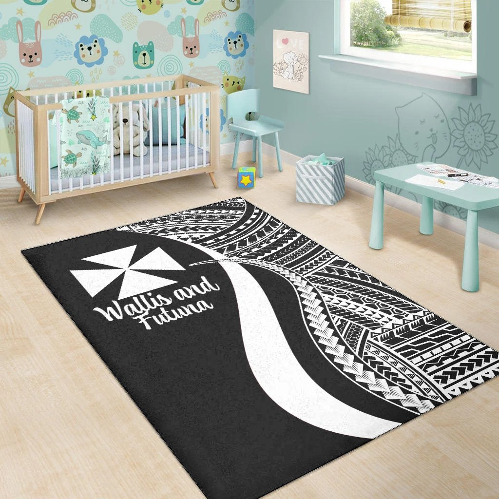 Wallis and Futuna Area Rug - White Polynesian Tentacle Tribal Pattern