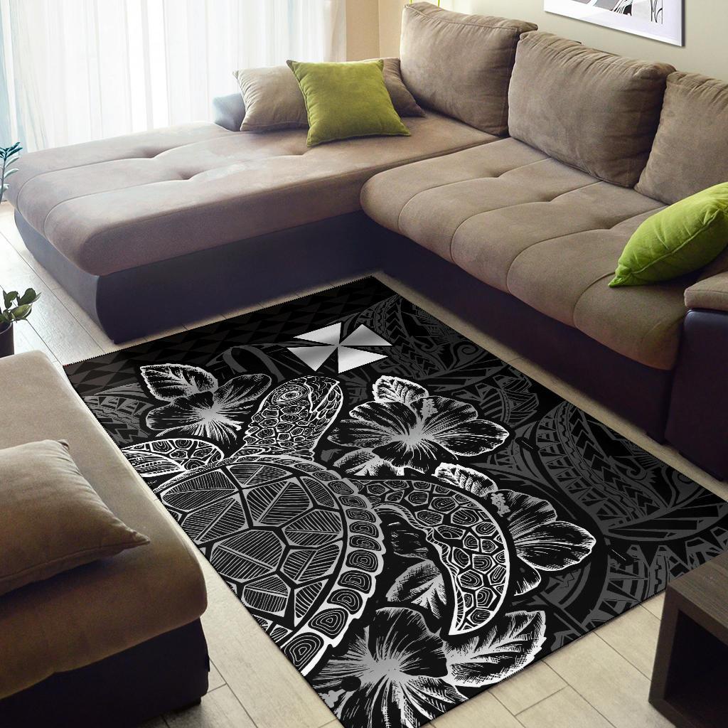 Wallis And Futuna Area Rugs Turtle Hibiscus Black