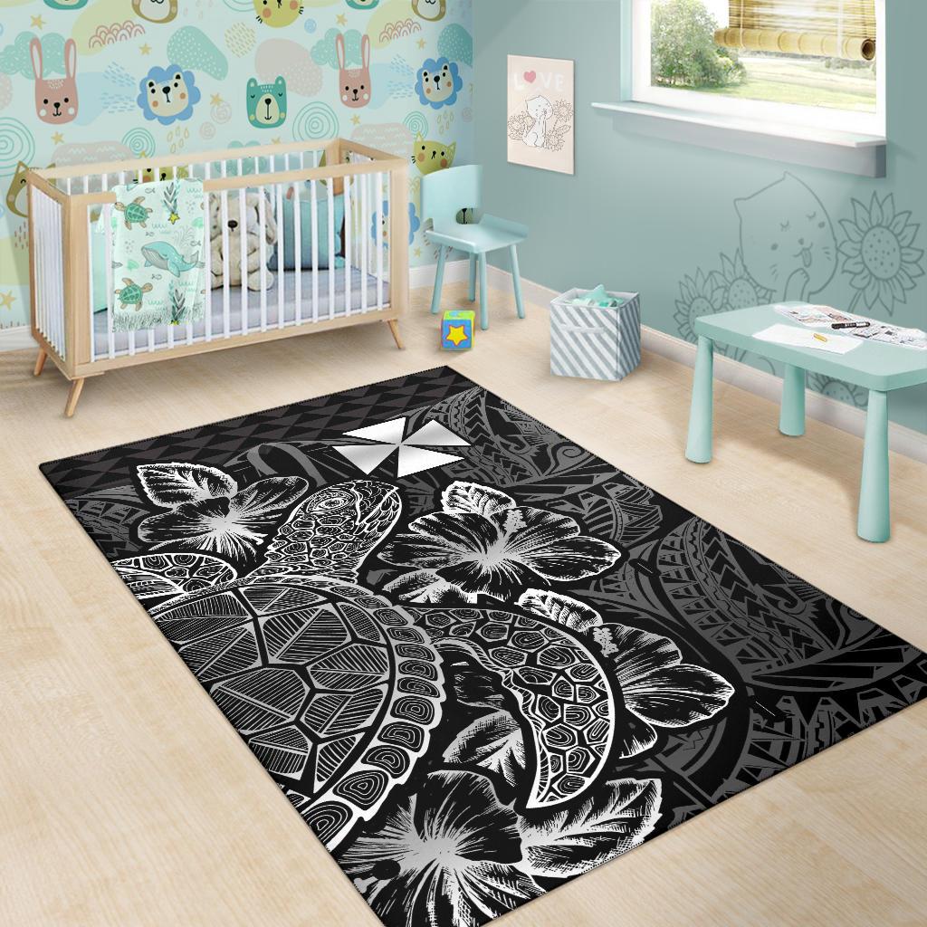 Wallis And Futuna Area Rugs Turtle Hibiscus Black