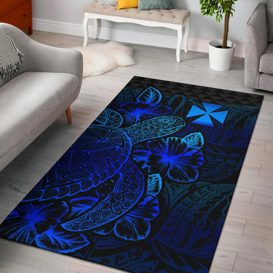 Wallis And Futuna Area Rugs Turtle Hibiscus Blue