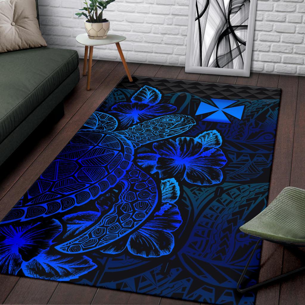 Wallis And Futuna Area Rugs Turtle Hibiscus Blue