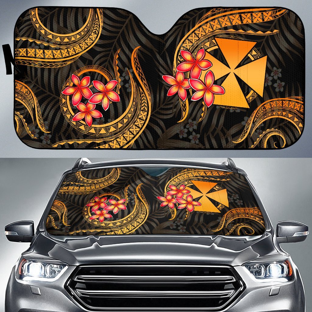 Wallis and Futuna Auto Sun Shades - Gold Plumeria