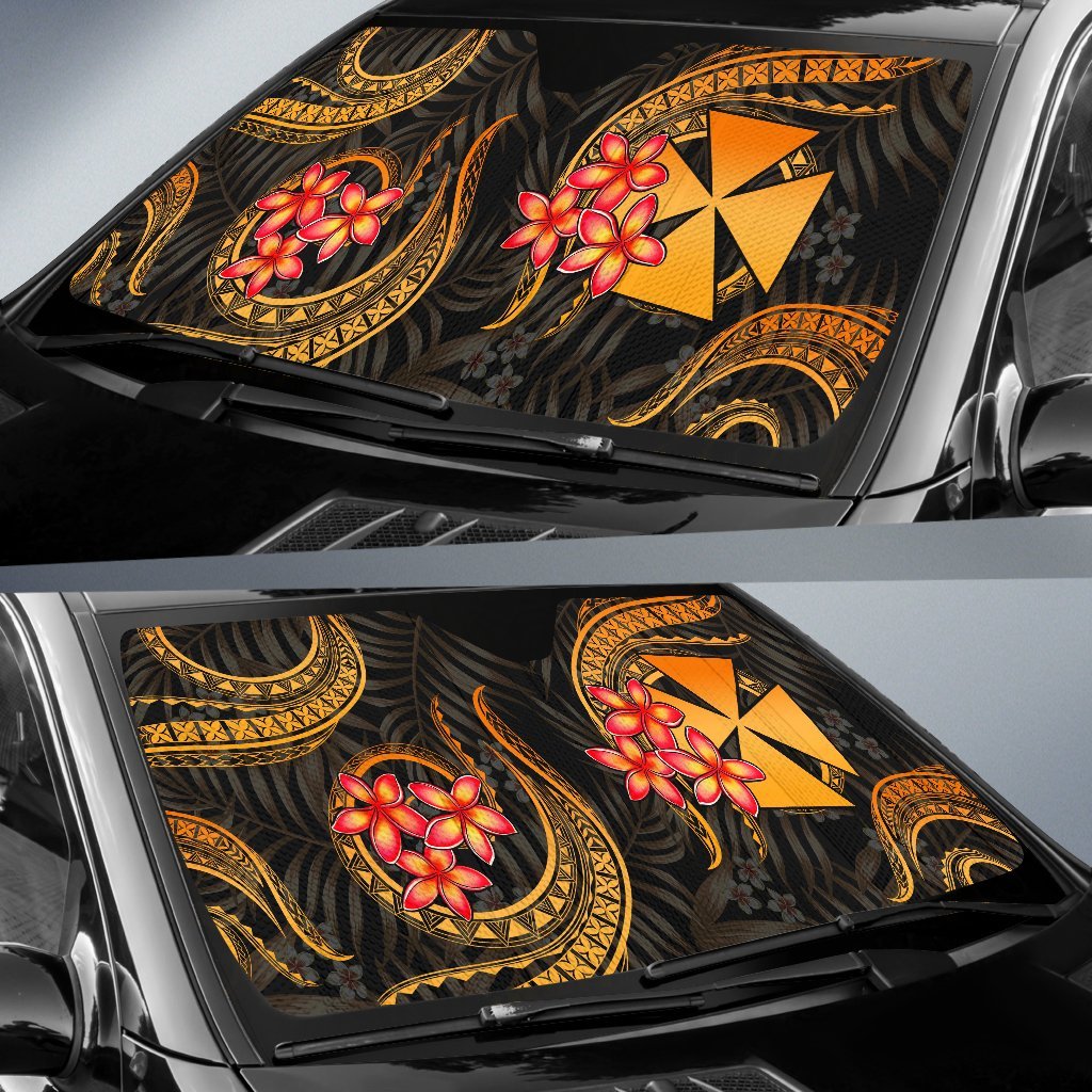 Wallis and Futuna Auto Sun Shades - Gold Plumeria