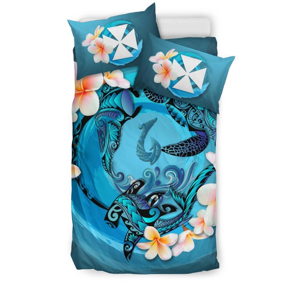 Polynesian Duvet Cover Set - Wallis And Futuna Bedding Set Blue Plumeria Animal Tattoo