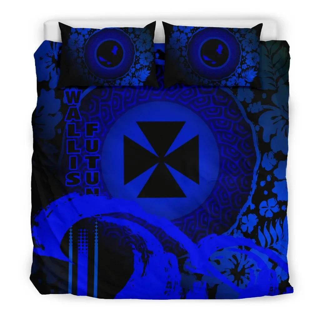 Wallis And Futuna Duvet Cover Set - Hibiscus And Wave Blue