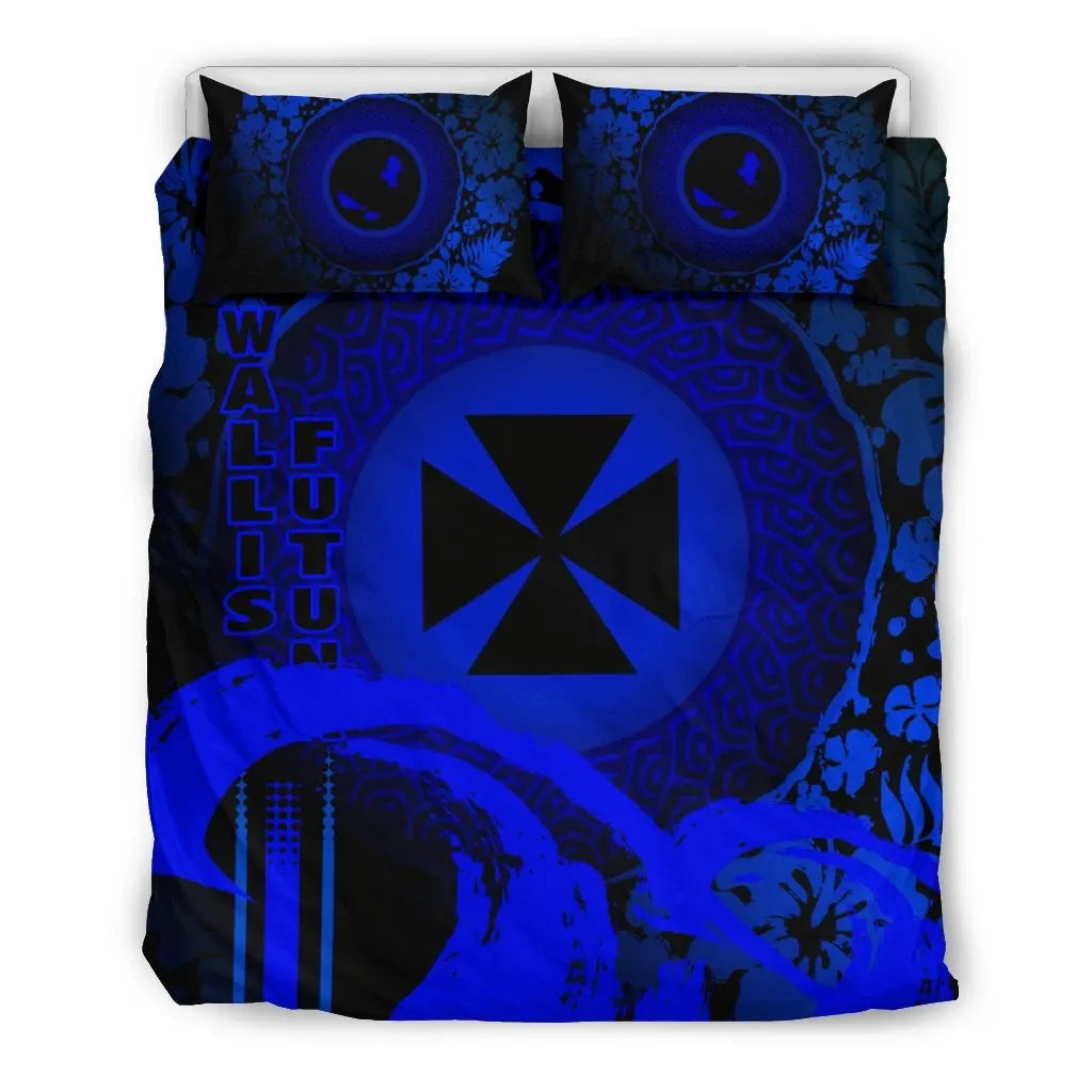 Wallis And Futuna Duvet Cover Set - Hibiscus And Wave Blue
