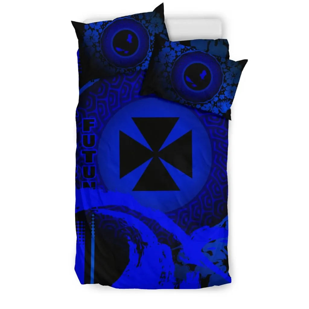 Wallis And Futuna Duvet Cover Set - Hibiscus And Wave Blue