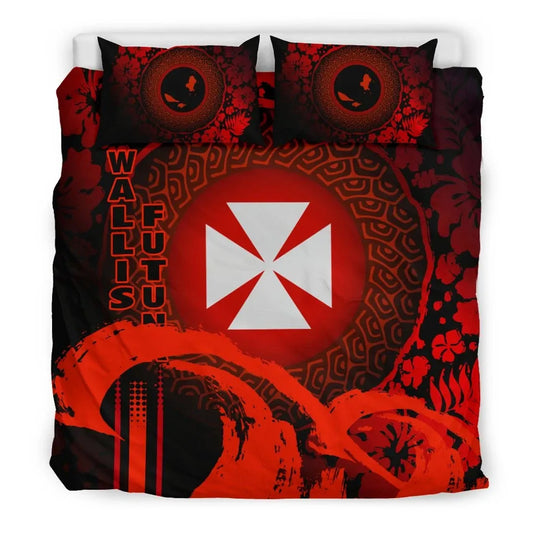 Wallis And Futuna Duvet Cover Set - Hibiscus And Wave Red