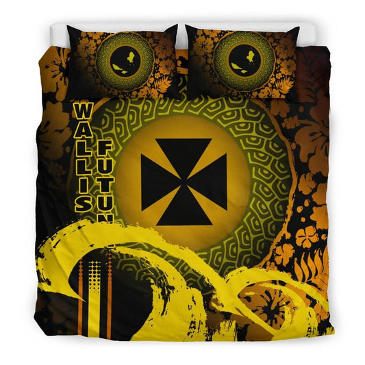 Wallis And Futuna Duvet Cover Set - Hibiscus And Wave Yellow