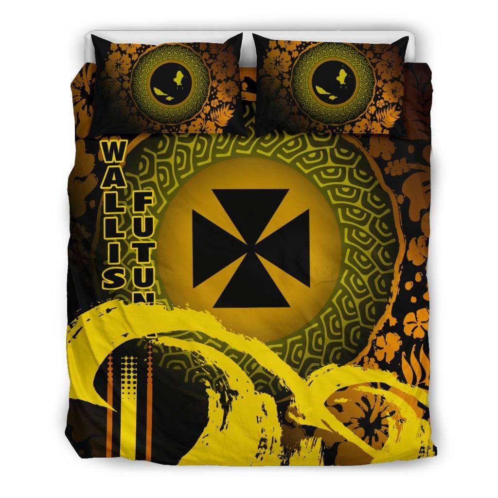 Wallis And Futuna Duvet Cover Set - Hibiscus And Wave Yellow