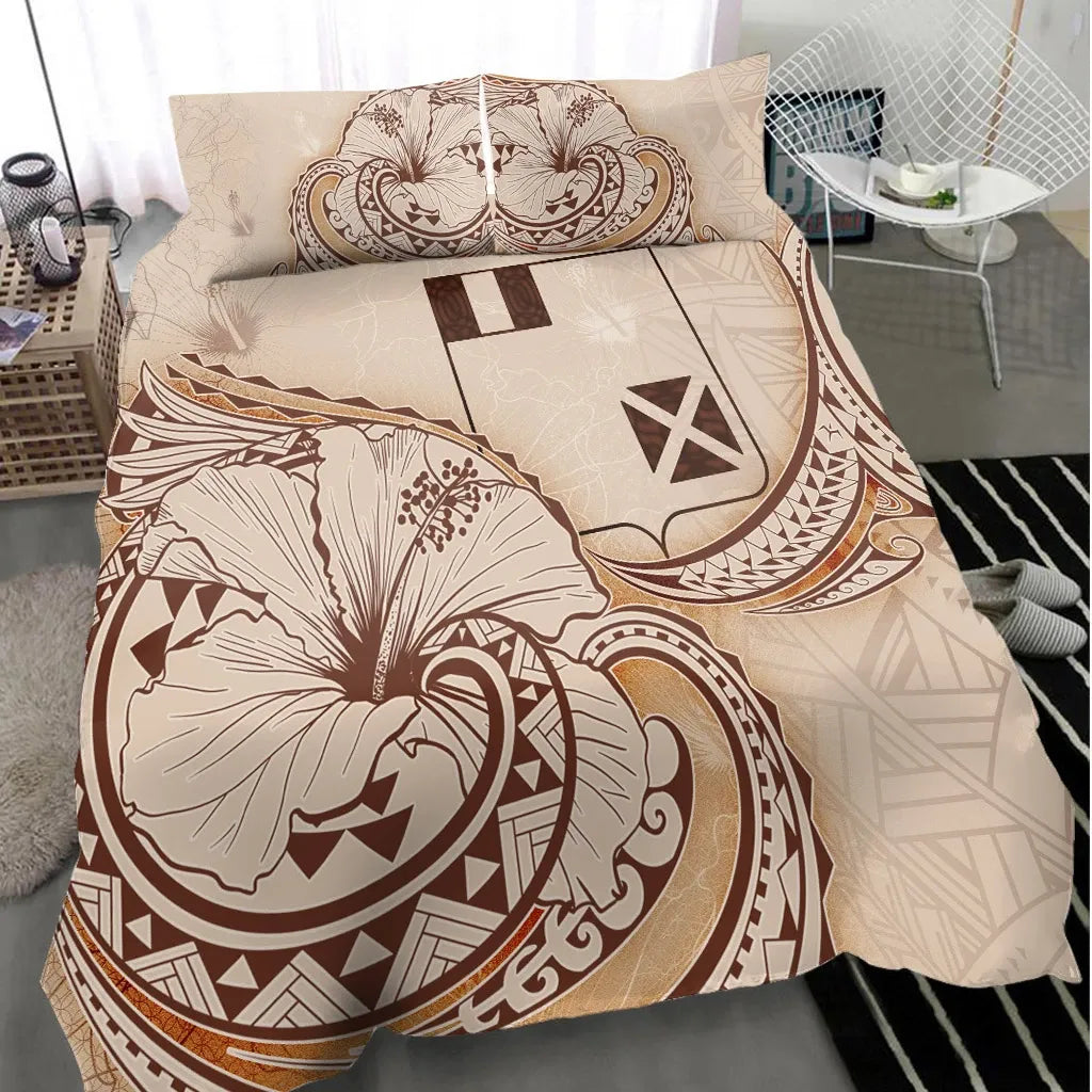 Wallis And Futuna Bedding Set - Hibiscus Flower Vintage Style