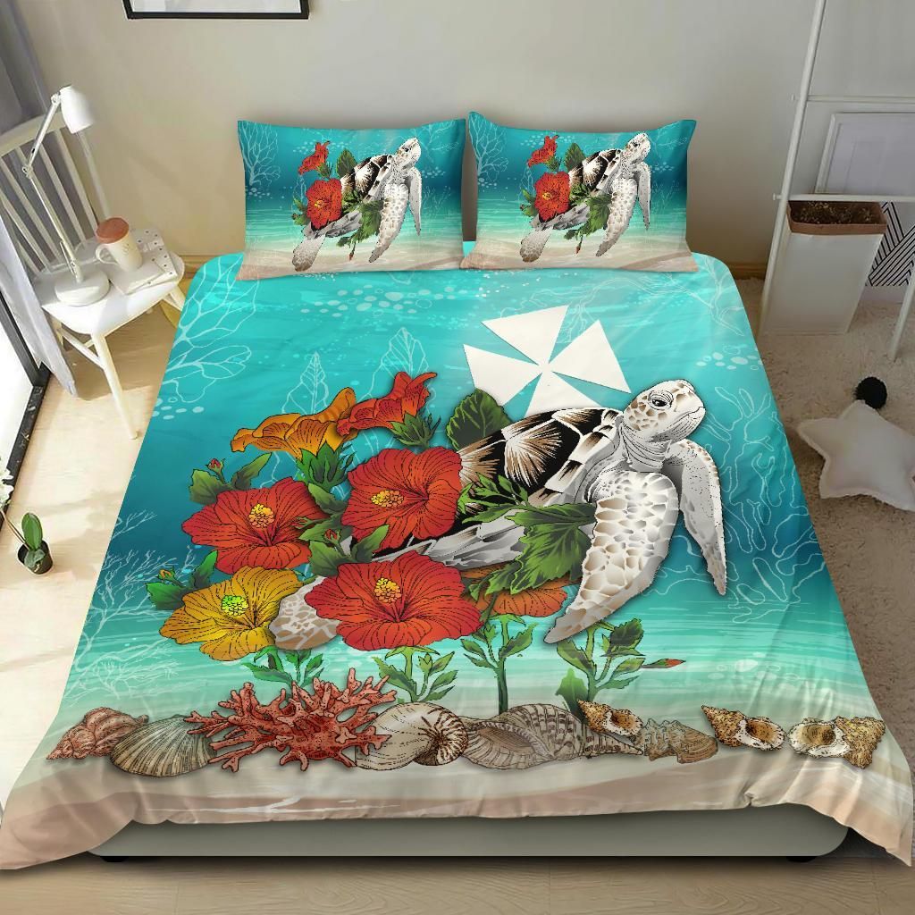 Polynesian Duvet Cover Set - Wallis And Futuna Bedding Set Ocean Turtle Hibiscus