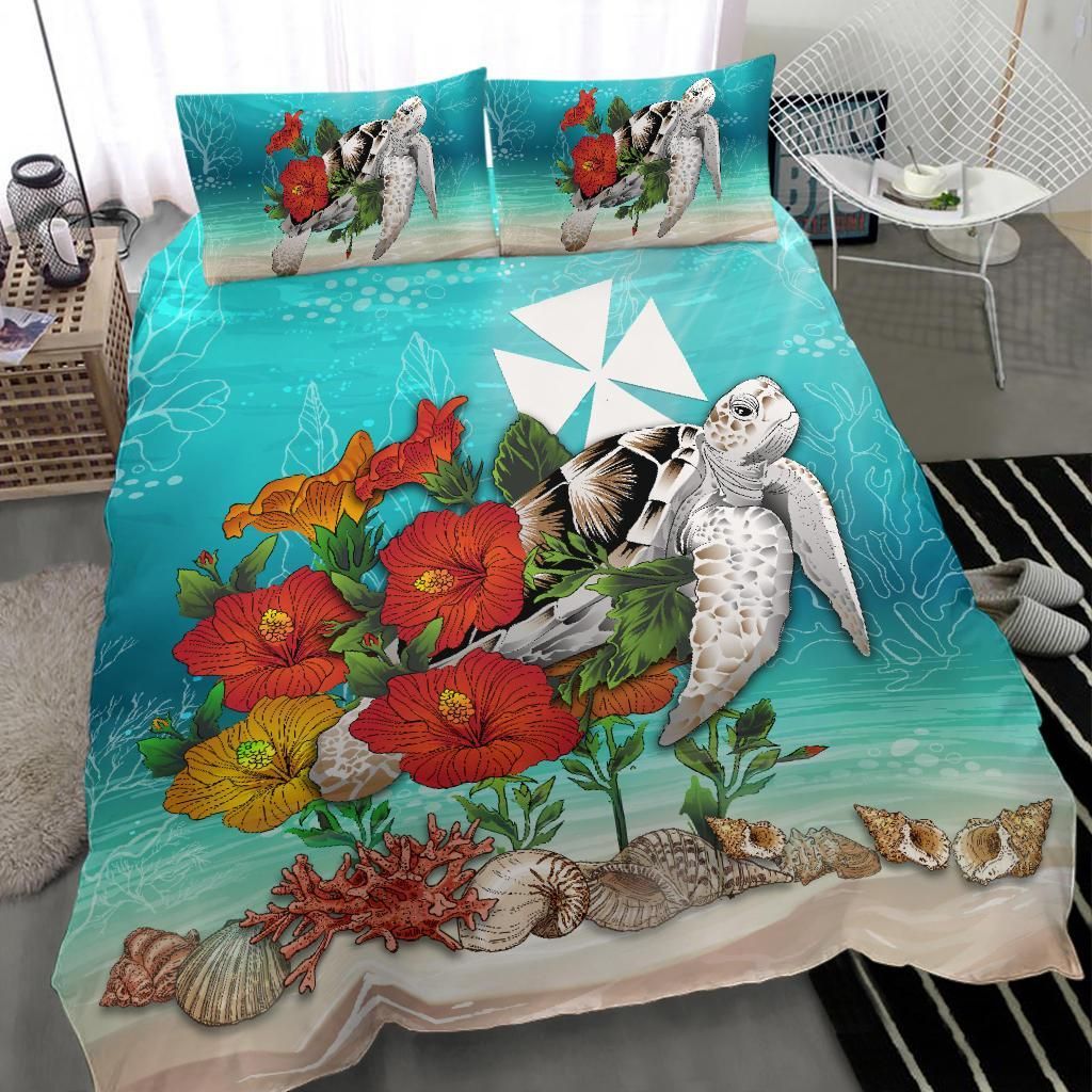 Polynesian Duvet Cover Set - Wallis And Futuna Bedding Set Ocean Turtle Hibiscus
