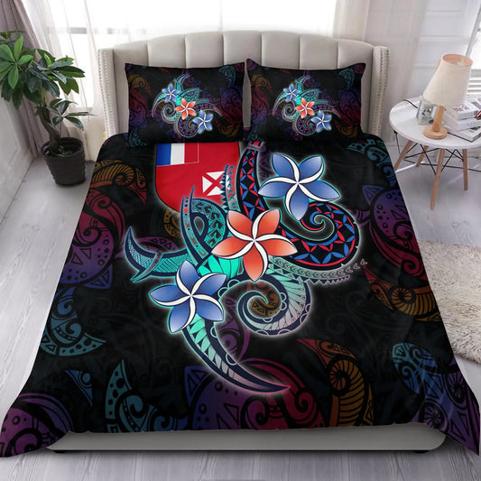 Wallis And Futuna Bedding Set - Plumeria Flowers Style