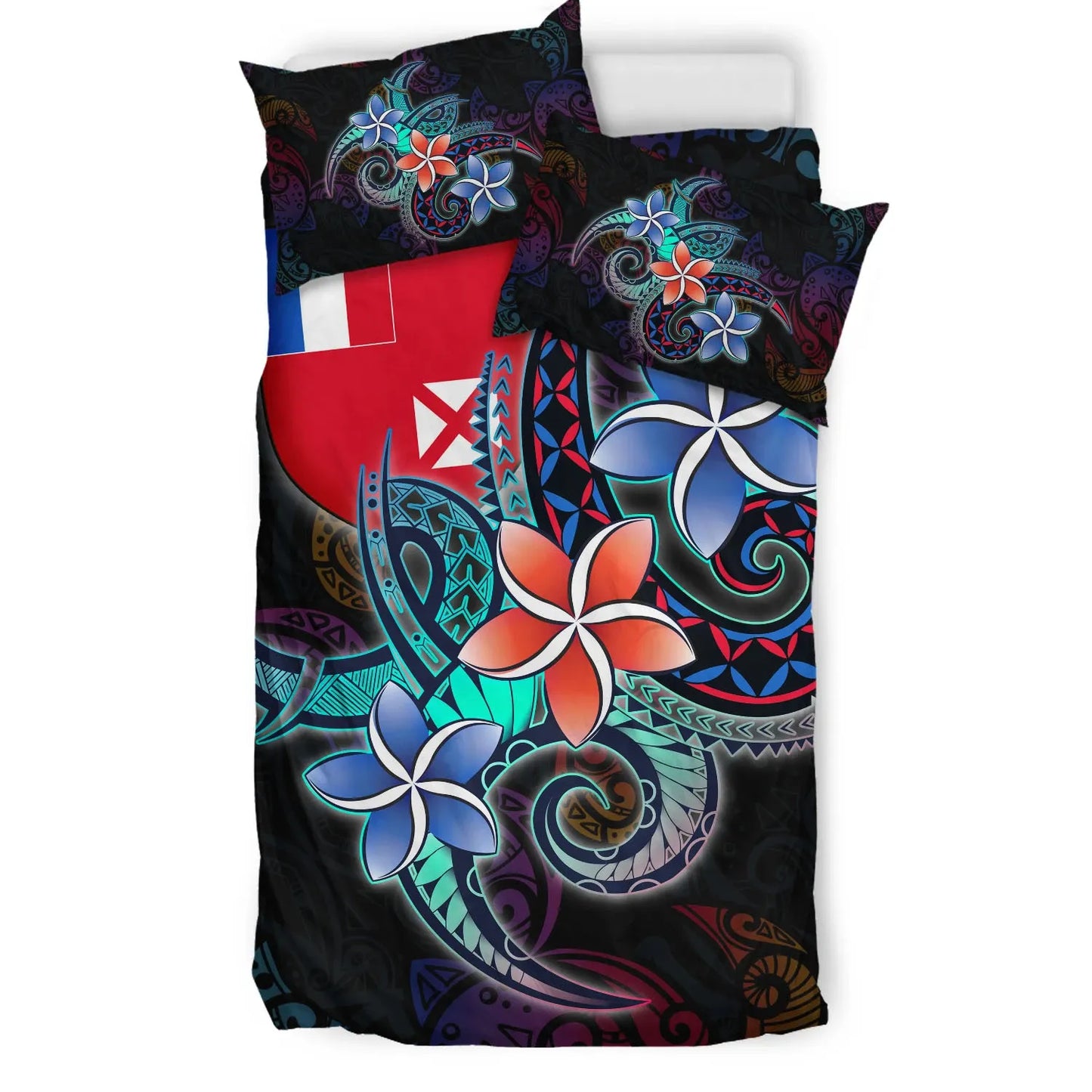 Wallis And Futuna Bedding Set - Plumeria Flowers Style