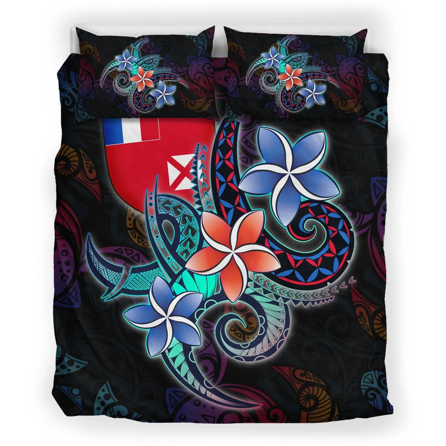 Wallis And Futuna Bedding Set - Plumeria Flowers Style