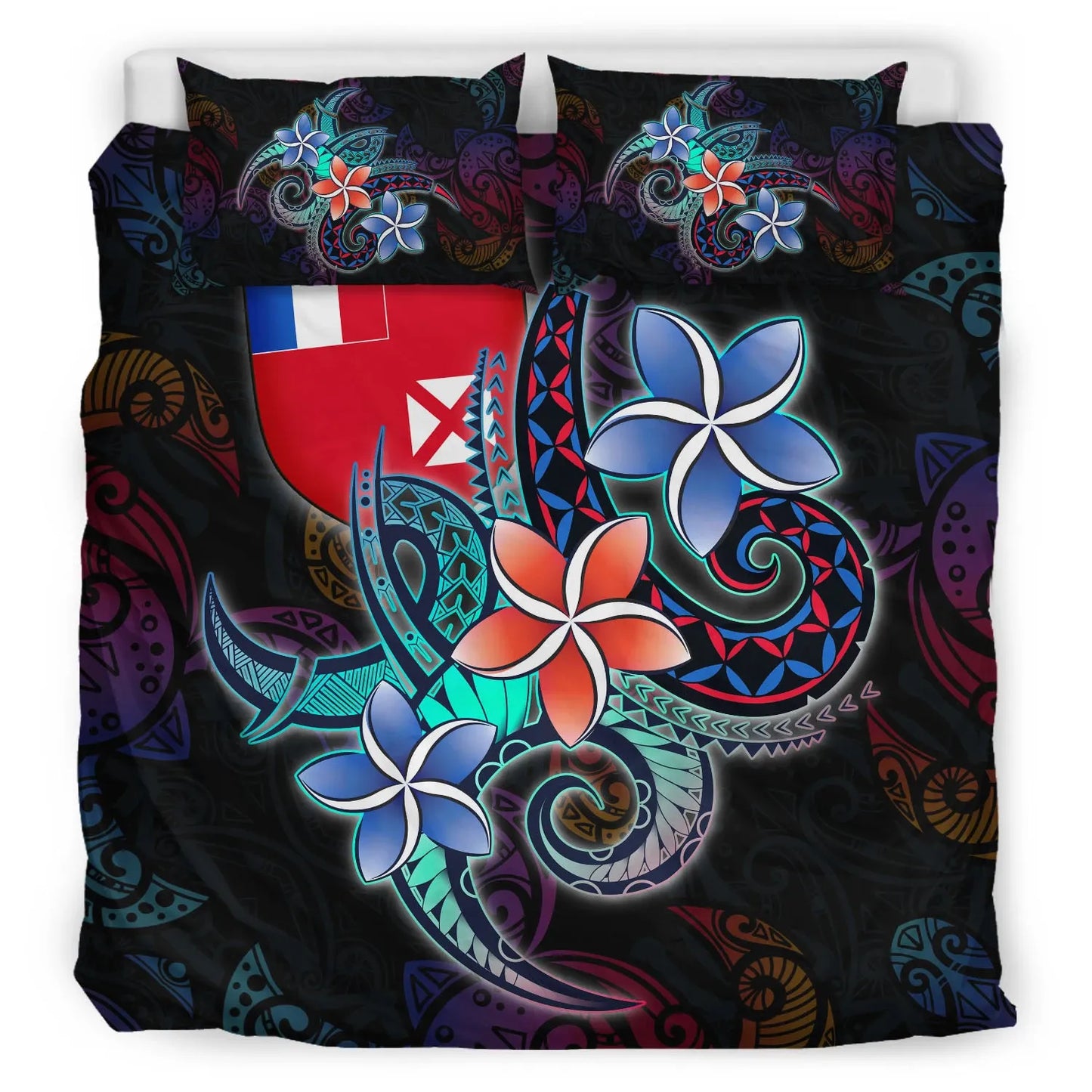 Wallis And Futuna Bedding Set - Plumeria Flowers Style