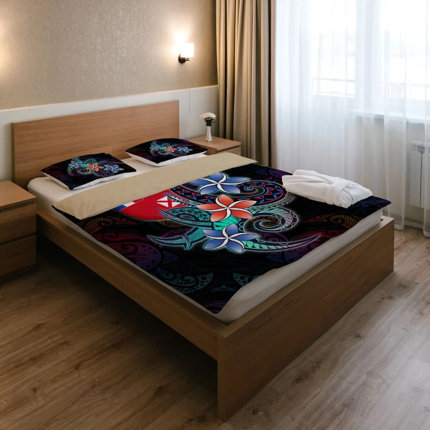 Wallis And Futuna Bedding Set - Plumeria Flowers Style