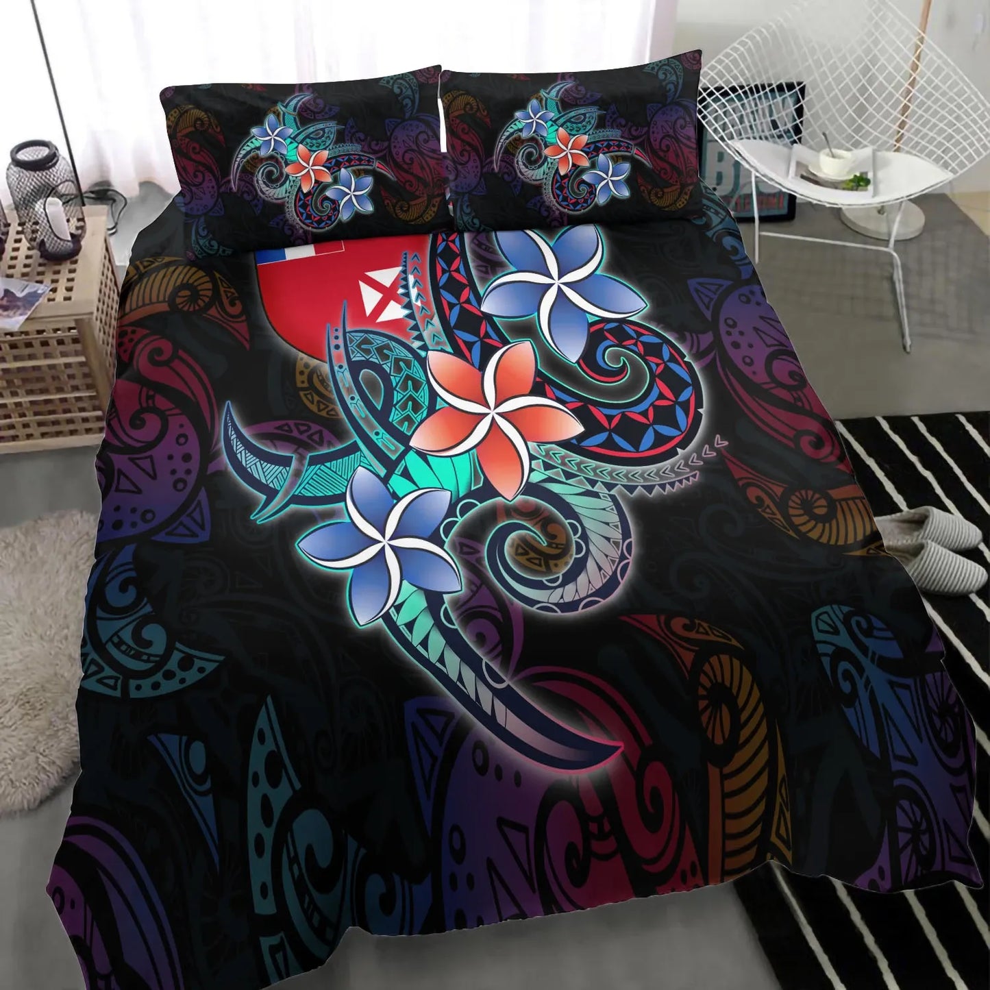 Wallis And Futuna Bedding Set - Plumeria Flowers Style