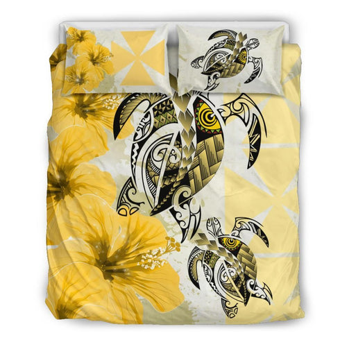 Polynesian Duvet Cover Set - Wallis And Futuna Bedding Set Polynesia Turtle Hibiscus Yellow