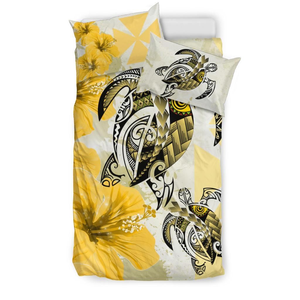 Polynesian Duvet Cover Set - Wallis And Futuna Bedding Set Polynesia Turtle Hibiscus Yellow