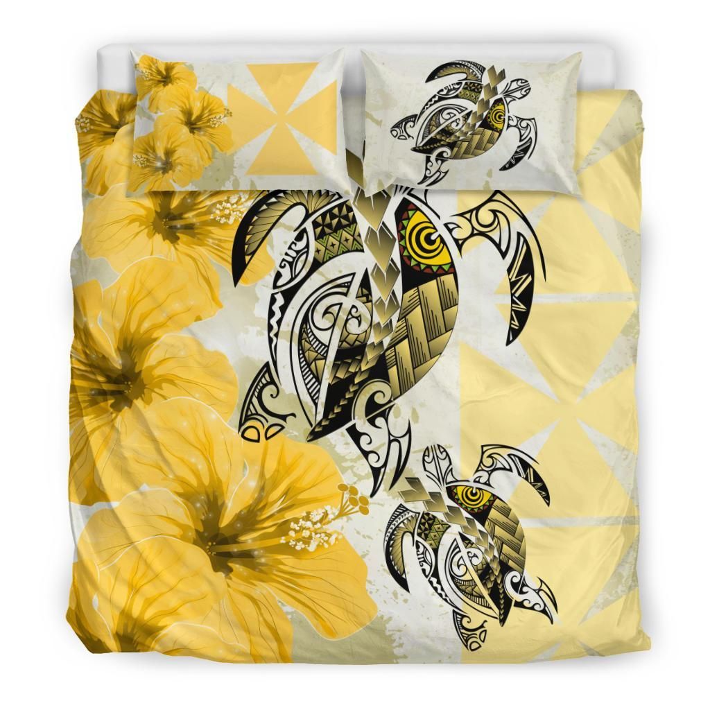 Polynesian Duvet Cover Set - Wallis And Futuna Bedding Set Polynesia Turtle Hibiscus Yellow