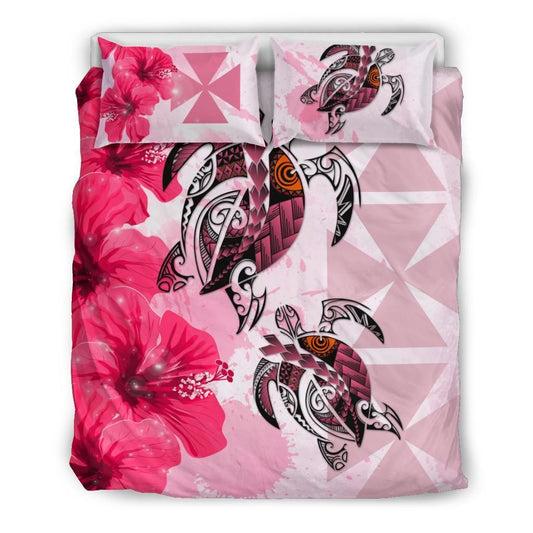Polynesian Duvet Cover Set - Wallis And Futuna Bedding Set Polynesia Turtle Hibiscus Pink