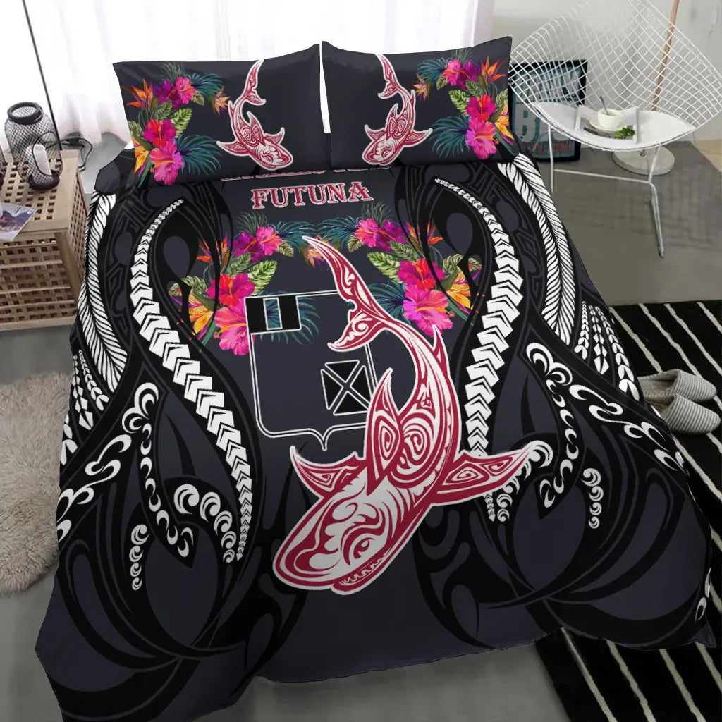 Wallis And Futuna Bedding Set - Polynesian Shark Hibiscus Flower