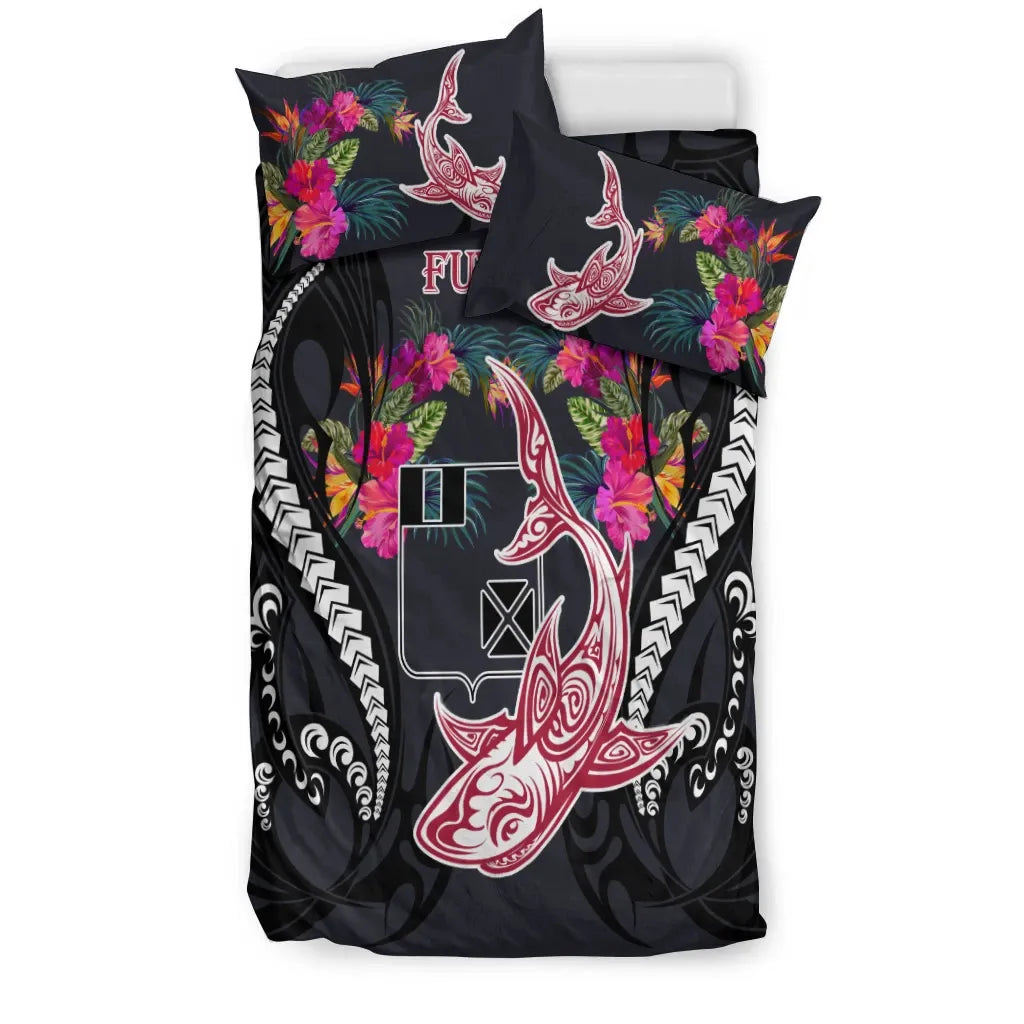Wallis And Futuna Bedding Set - Polynesian Shark Hibiscus Flower