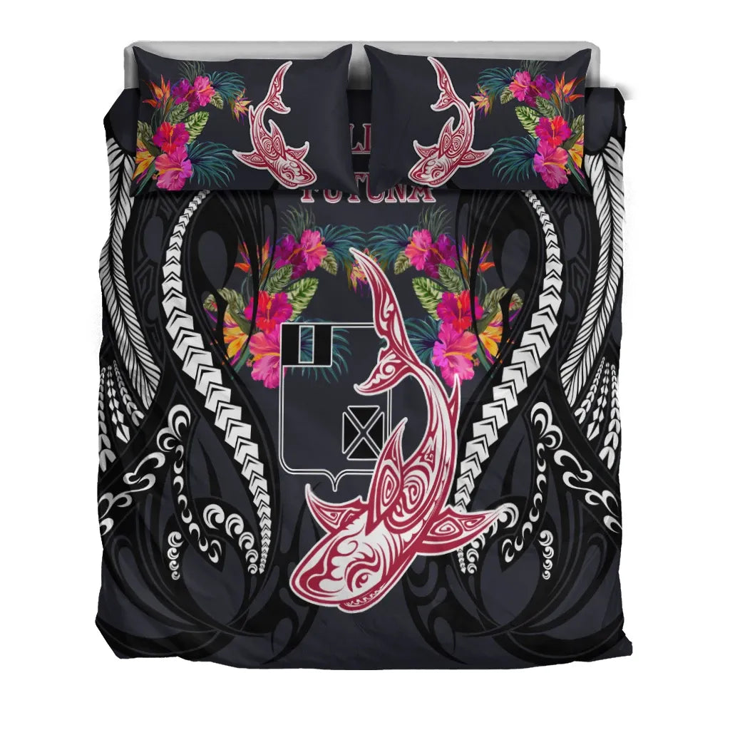 Wallis And Futuna Bedding Set - Polynesian Shark Hibiscus Flower
