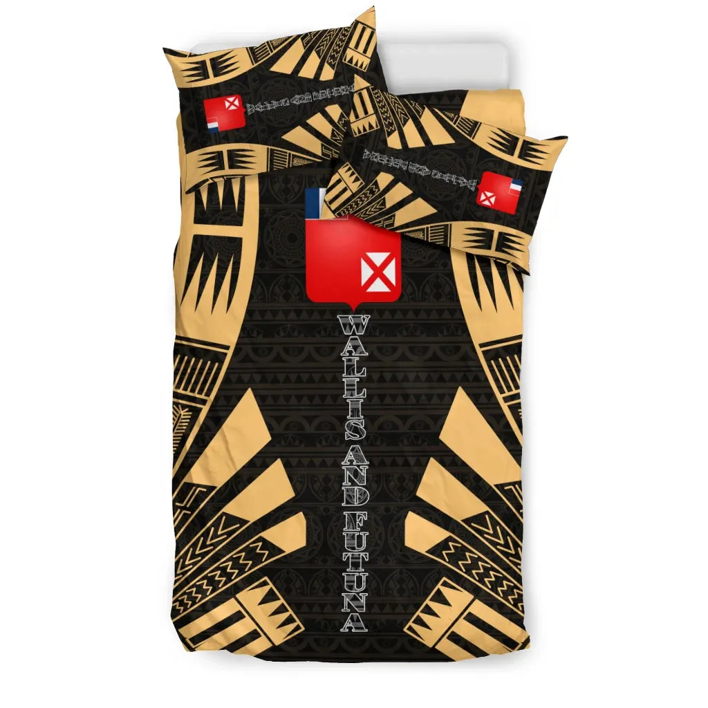Wallis And Futuna Duvet Cover Set - Polynesian Tattoo Gold