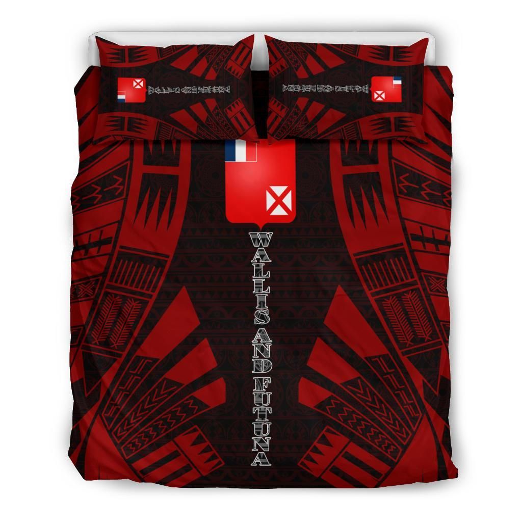 Wallis And Futuna Duvet Cover Set - Polynesian Tattoo Red