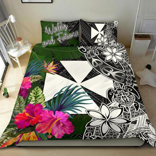 Wallis And Futuna Bedding Set - Turtle Plumeria Banana Leaf