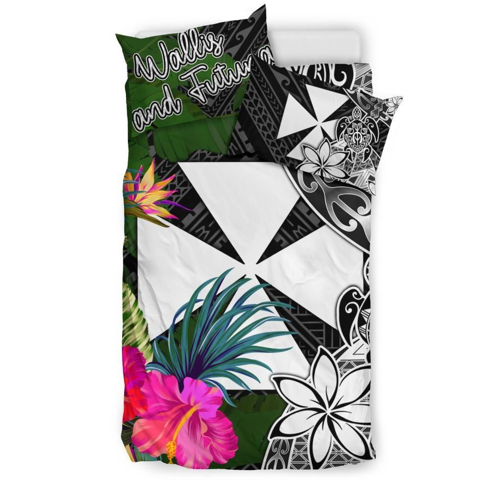 Wallis And Futuna Bedding Set - Turtle Plumeria Banana Leaf