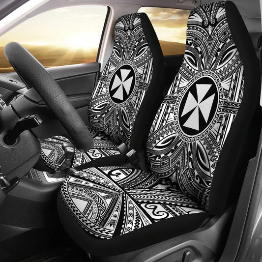 Wallis and Futuna Car Seat Cover - Wallis and Futuna Coat Of Arms Polynesian White Black