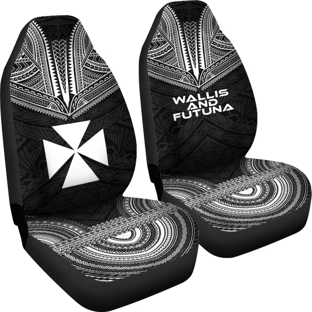 Wallis And Futuna Car Seat Cover - Wallis And Futuna Coat Of Arms Polynesian Chief Tattoo Black Version
