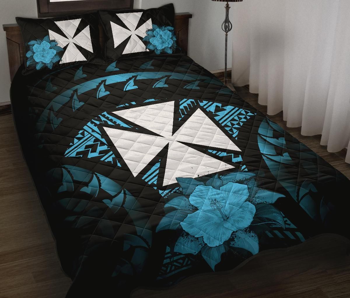 Wallis And Futuna Polynesian Quilt Bed Set Hibiscus Blue