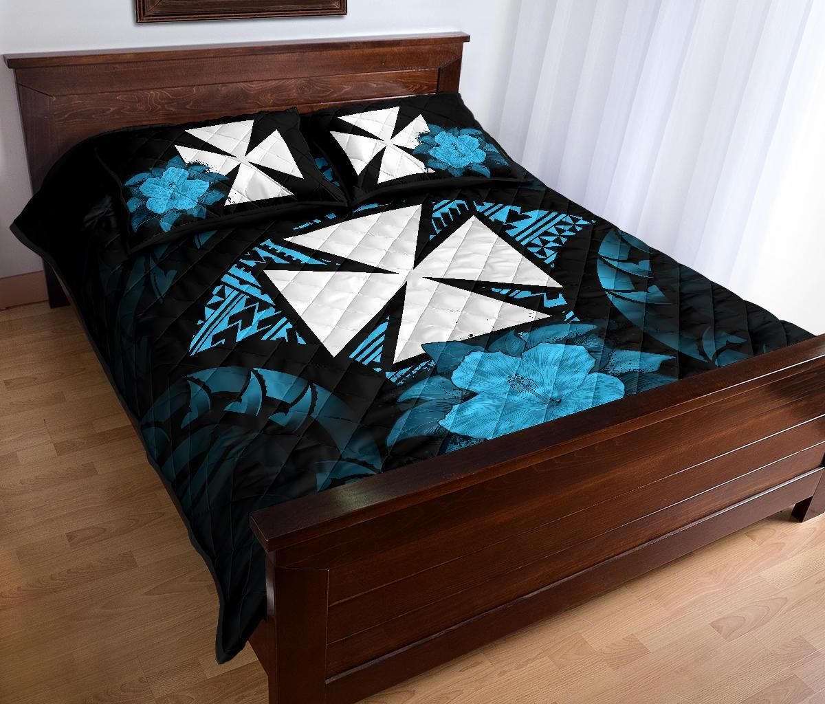 Wallis And Futuna Polynesian Quilt Bed Set Hibiscus Blue