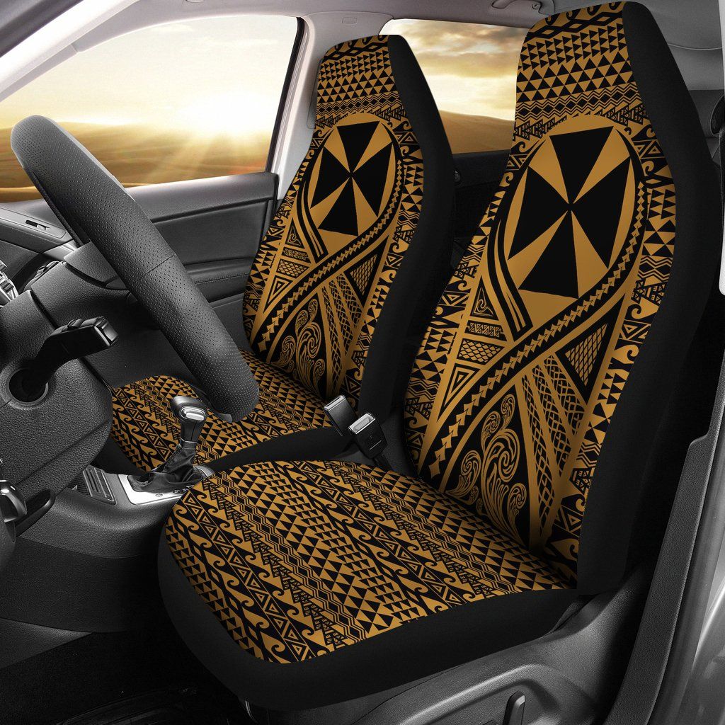 Wallis And Futuna Car Seat Cover - Wallis And Futuna Coat Of Arms Polynesian Tattoo Gold