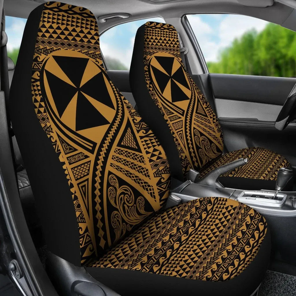 Wallis And Futuna Car Seat Cover - Wallis And Futuna Coat Of Arms Polynesian Tattoo Gold