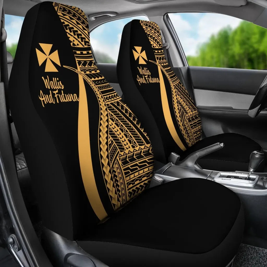 Wallis And Futuna Car Seat Covers - Gold Polynesian Tentacle Tribal Pattern