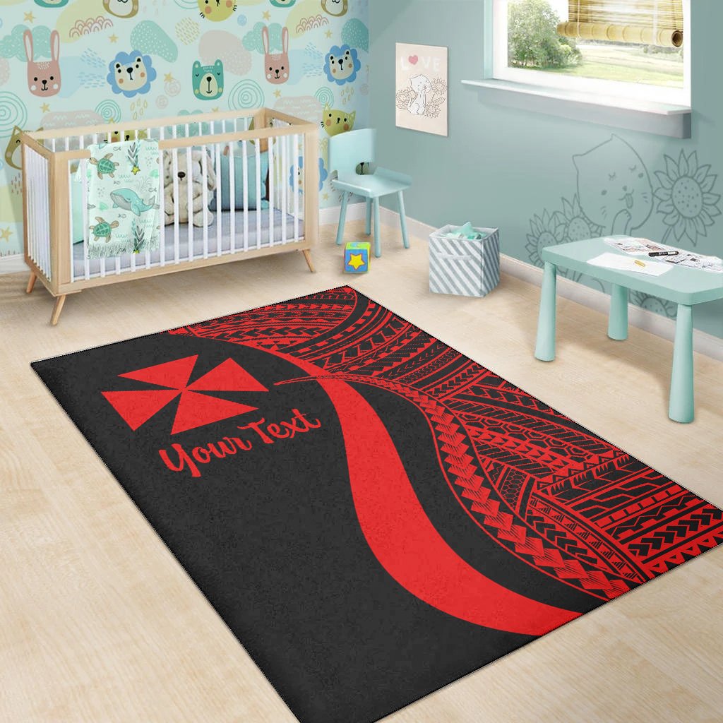 Wallis and Futuna Custom Personalised Area Rug - Red Polynesian Tentacle Tribal Pattern