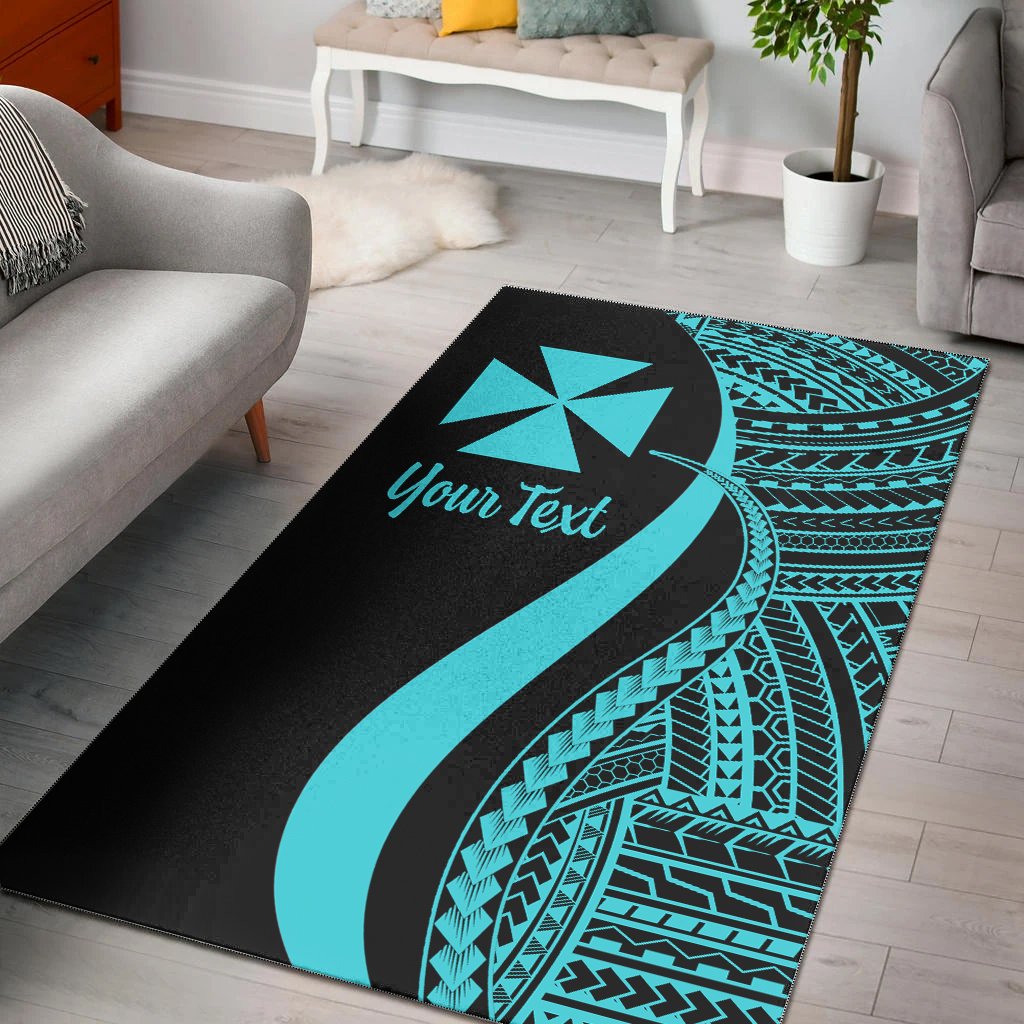 Wallis and Futuna Custom Personalised Area Rug - Turquoise Polynesian Tentacle Tribal Pattern