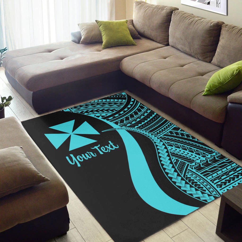 Wallis and Futuna Custom Personalised Area Rug - Turquoise Polynesian Tentacle Tribal Pattern