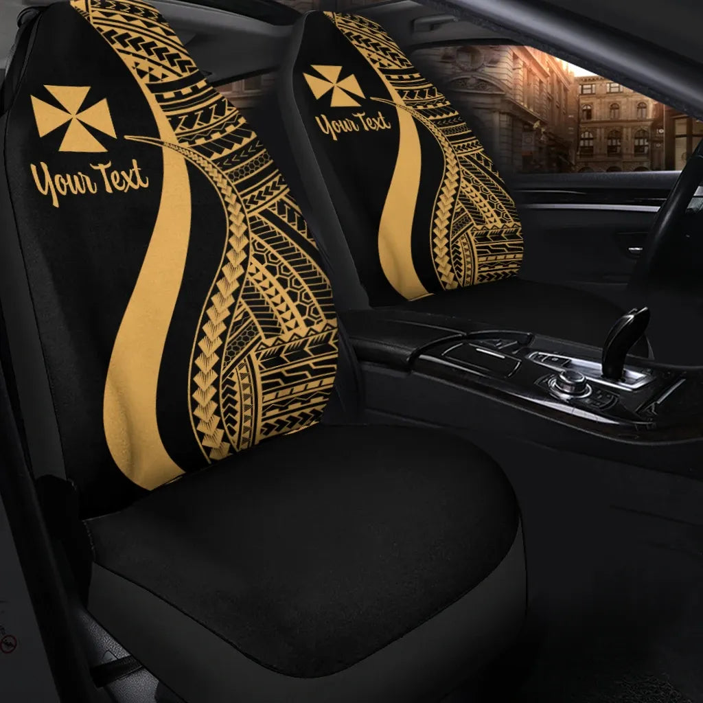 Wallis And Futuna Custom Personalised Car Seat Covers - Gold Polynesian Tentacle Tribal Pattern