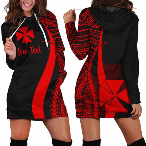 Wallis and Futuna Custom Personalised Hoodie Dress - Red Polynesian Tentacle Pattern