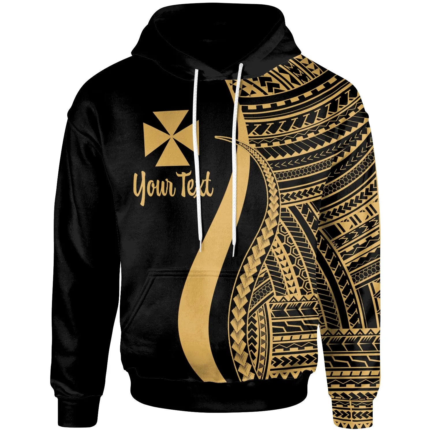 Wallis and Futuna Custom Personalised Hoodie Gold - Tentacle Tribal Pattern